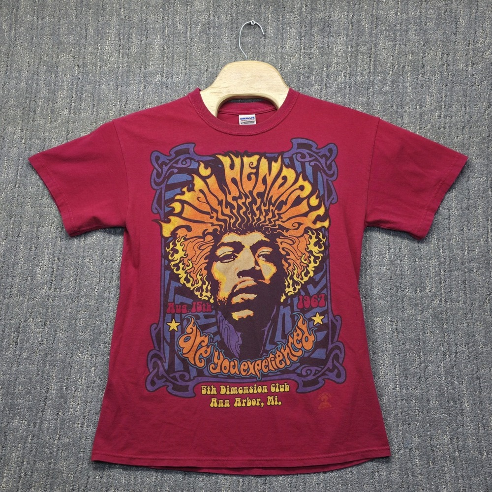 Jimi Hendrix T-Shirt‎ Mens Medium Red 5th Dimension Club Ann Arbor 1967 Graphic